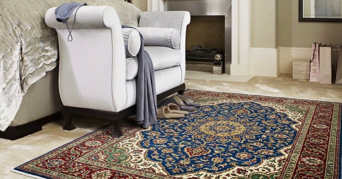 premium silk carpets in modern living room with elegant light reflection