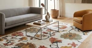 floral rugs for festive interiors in a warm and decorated living room
