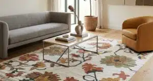 floral rugs for festive interiors in a warm and decorated living room